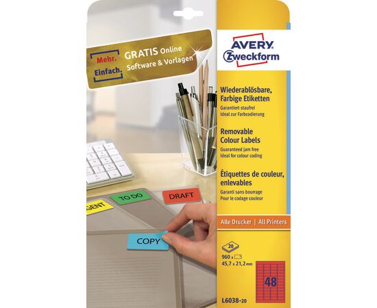 Этикетки [L6038-20] самоклеящиеся удаляемые (красные, 45.7x21.2 мм) фотография 3