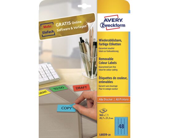 Этикетки [L6039-20] самоклеящиеся удаляемые (синие, 45.7x21.2 мм) фотография 3