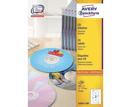 Этикетки [L6043-25] для CD (глянцевые, белые, Ø117 мм, классический размер) фотография 3