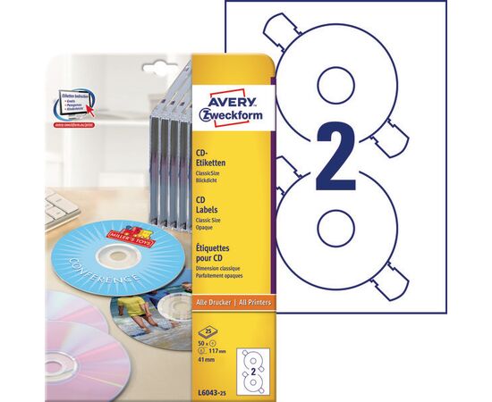 Этикетки [L6043-100] для CD (глянцевые, белые, Ø117 мм, классический размер) фотография 1