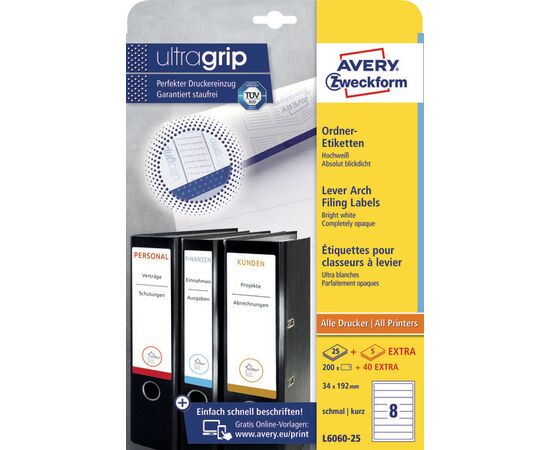 Самоклеящиеся этикетки [L6060-25] для узких папок (белые, 34x192 мм) фотография 3