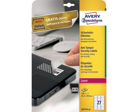 Самоклеящиеся этикетки-пломбы [L6114-20] (63.5x29.6 мм) фотография 3