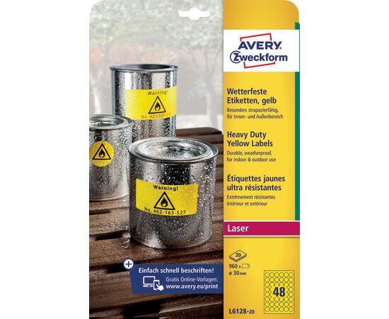 Всепогодные пленочные этикетки [L6128-20] ( желтые, Ø30 мм) фотография 3