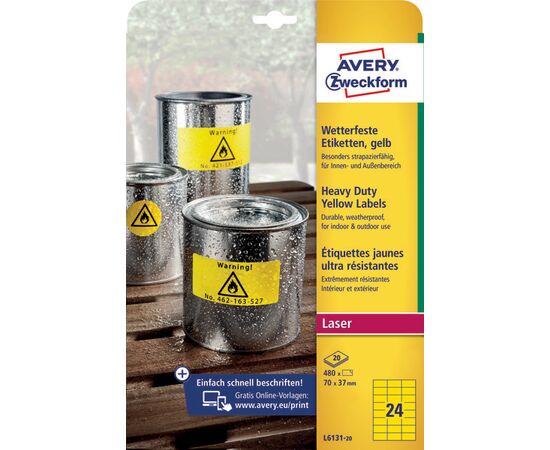 Всепогодные пленочные этикетки [L6131-20] ( желтые, 70x37 мм) фотография 3