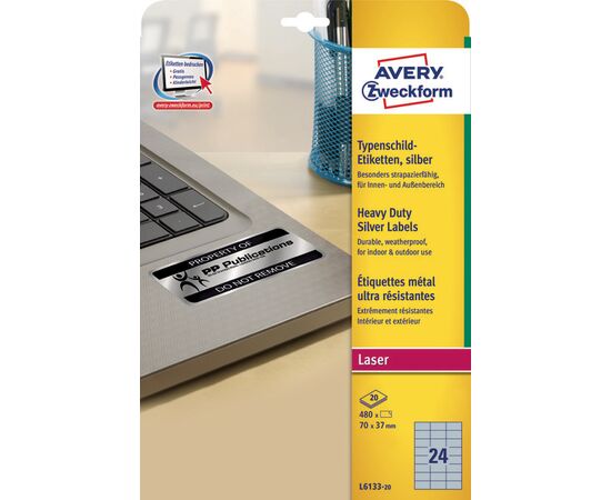 Серебристые полиэстерные этикетки [L6133-20] ( 70x37 мм) фотография 3