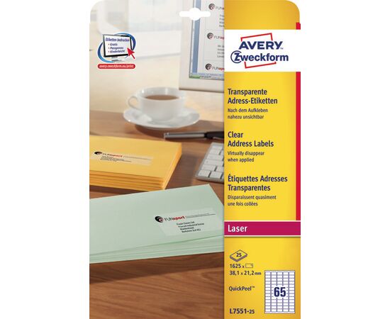 Прозрачные адресные этикетки [L7551-25] для цветных лазерных принтеров (38.1x21.2 мм) фотография 3