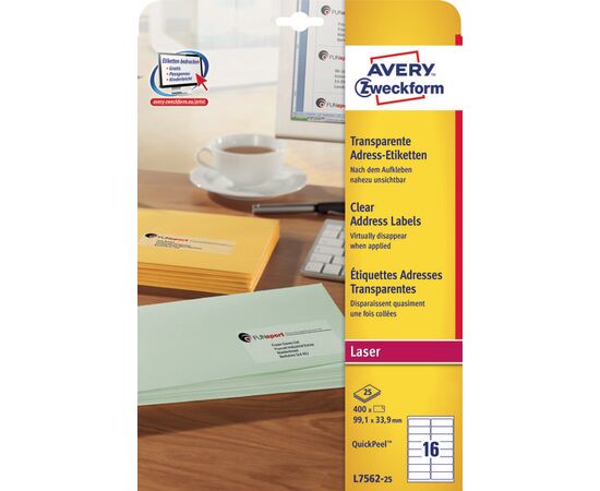 Прозрачные адресные этикетки [L7562-25] для цветных лазерных принтеров (99.1x33.9 мм) фотография 3