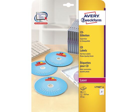Этикетки [L7760-25] для CD (глянцевые, белые, только для лазерных принтеров, Ø117 мм, cупер-размер) фотография 3