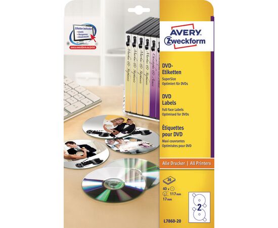 Этикетки [L7860-20] для DVD (глянцевые, белые, Ø117 мм, cупер-размер) фотография 3