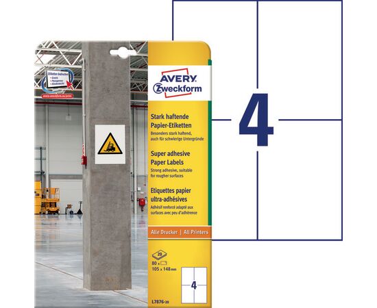 Самоклеящиеся суперстойкие этикетки Avery Zweckform [L7876-20] (бумажные, 105х148 мм, 80 шт, 20 листов), изображение 2
