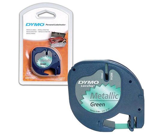 Лента Dymo [S0721740/91209] для принтера Letratag (пластик, черный на зелёном металлике) фотография 1