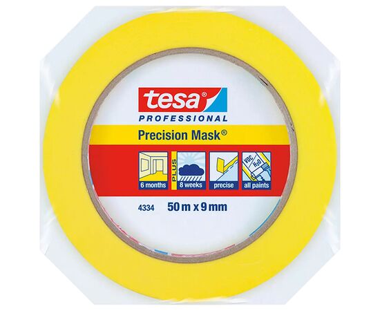 Малярная лента Tesa [T04334-00030-00] для четких границ окрашивания (желтая, 90 мкм, 50 м х 9 мм) фотография 1