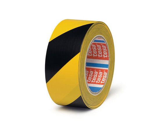 Напольная маркировочная лента Tesa [T4169-16] класса «премиум» для разметки (желто-черная, ПВХ основа, 180 мкм, самоклеящаяся, 33 м x 55 мм) фотография 1