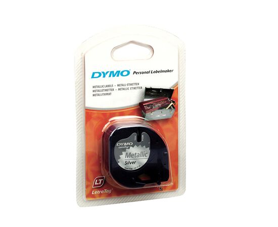 Лента Dymo [S0721730/91208] для принтера Letratag (пластик, черный на серебристом металлике) фотография 1