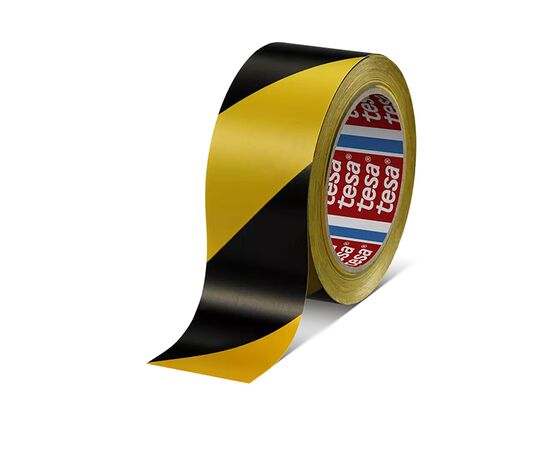 Напольная маркировочная лента Tesa [T60760-00093-15] для разметки пола (желто-черная, ПВХ основа, 150 мкм, самоклеящаяся, 33 м x 50 мм) фотография 2