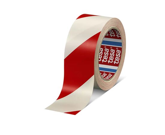 Напольная маркировочная лента Tesa [T60760-20] для разметки пола (красно-белая, ПВХ основа, 150 мкм, самоклеящаяся, 33 м x 50 мм) фотография 2