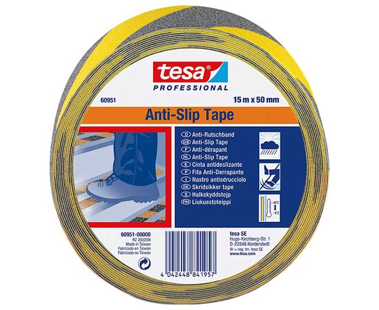 Профессиональная противоскользящая лента Tesa Anti-slip Tape [T60951-00000-01] (желто-черная, 800 мкм, 15 м x 50 мм) фотография 1