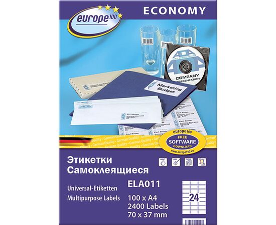 Самоклеящиеся этикетки Европа-100 [ELA011] (70x37 мм, 2400 шт, 100 листов), изображение 2