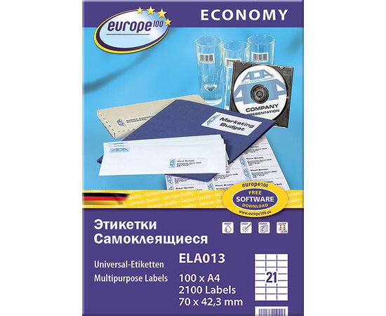 Самоклеящиеся этикетки Европа-100 [ELA013] (70x42.3 мм, 2100 шт,100 листов), изображение 2