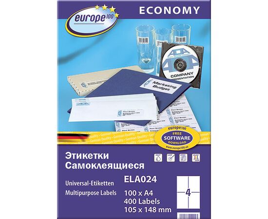 Самоклеящиеся этикетки Европа-100 [ELA024] (105x148.5 мм, 400 шт, 100 листов), изображение 2