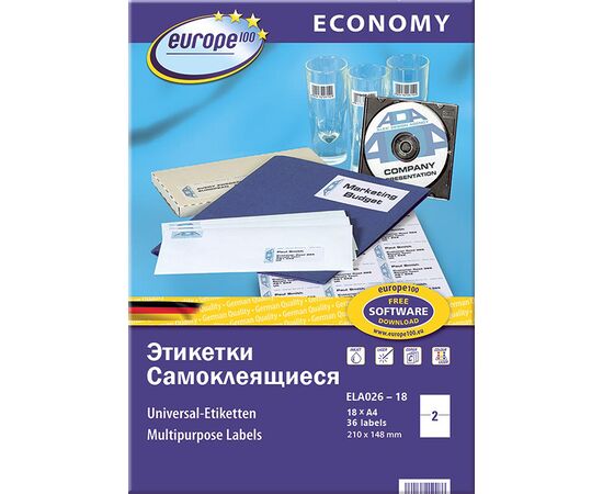Самоклеящиеся этикетки Европа-100 [ELA026-18] (210x148 мм, 36 шт, 18 листов), изображение 2