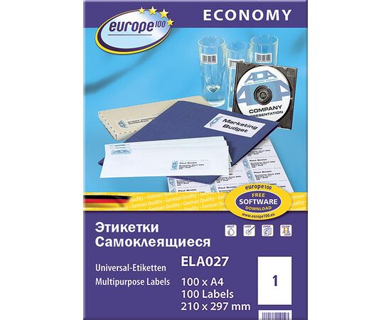 Самоклеящиеся этикетки Европа-100 [ELA027] (210х297 мм, 100 шт, 100 листов), изображение 2