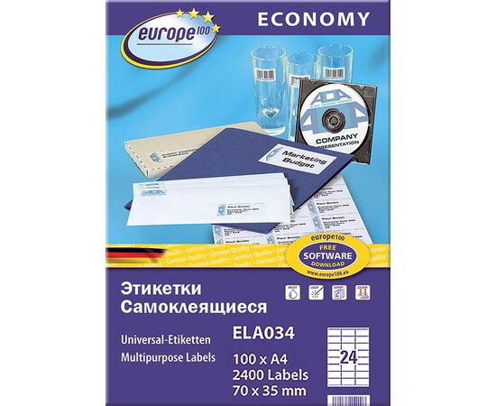 Самоклеящиеся этикетки Европа-100 [ELA034] (70x35 мм, 2400 шт, 100 листов), изображение 2