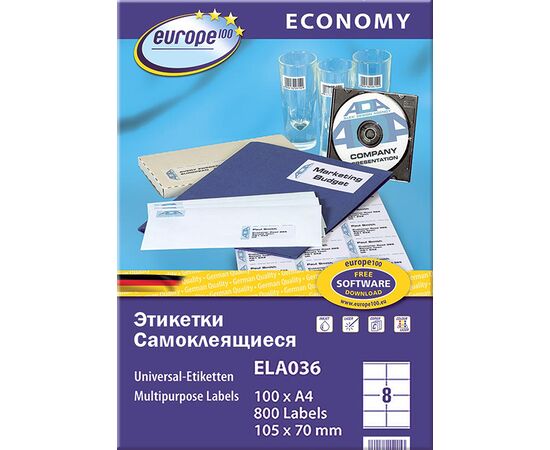 Самоклеящиеся этикетки Европа-100 [ELA036] (105x70 мм, 800 шт, 100 листов), изображение 2