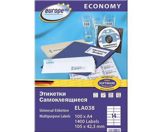 Самоклеящиеся этикетки Европа-100 [ELA038] (105x42.3 мм, 1400 шт, 100 листов), изображение 2