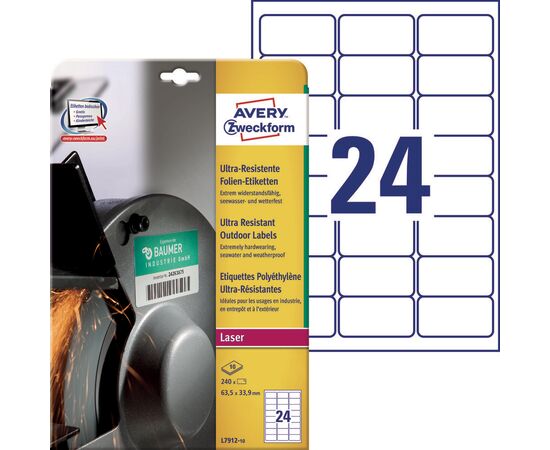 Суперпрочные пленочные этикетки Avery Zweckform [L7912-10] (63.5х33.9 мм, 240 шт, 10 листов), изображение 2