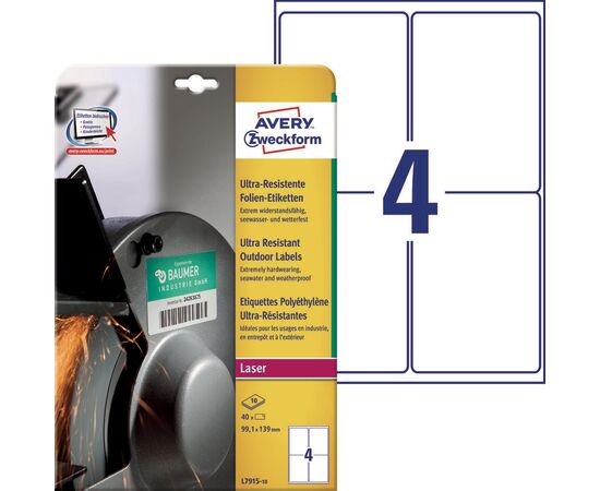 Суперпрочные пленочные этикетки Avery Zweckform [L7915-10] (99.1х139 мм, 40 шт, 10 листов), изображение 2